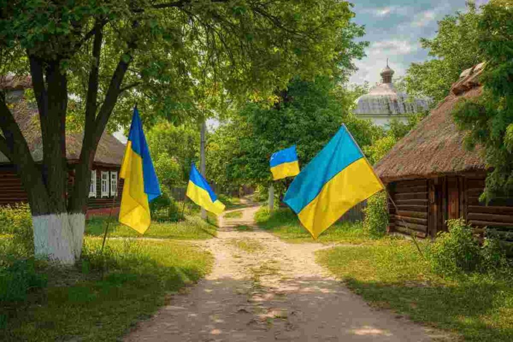 Bandiere ucraine sventolano nei villaggi di etnia ucraina nella regione russa di Kursk
