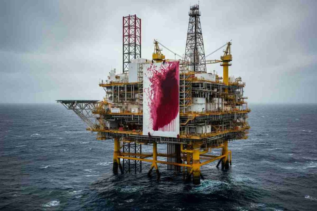 Greenpeace protesta con un'opera d'arte sulla piattaforma gas di Shell