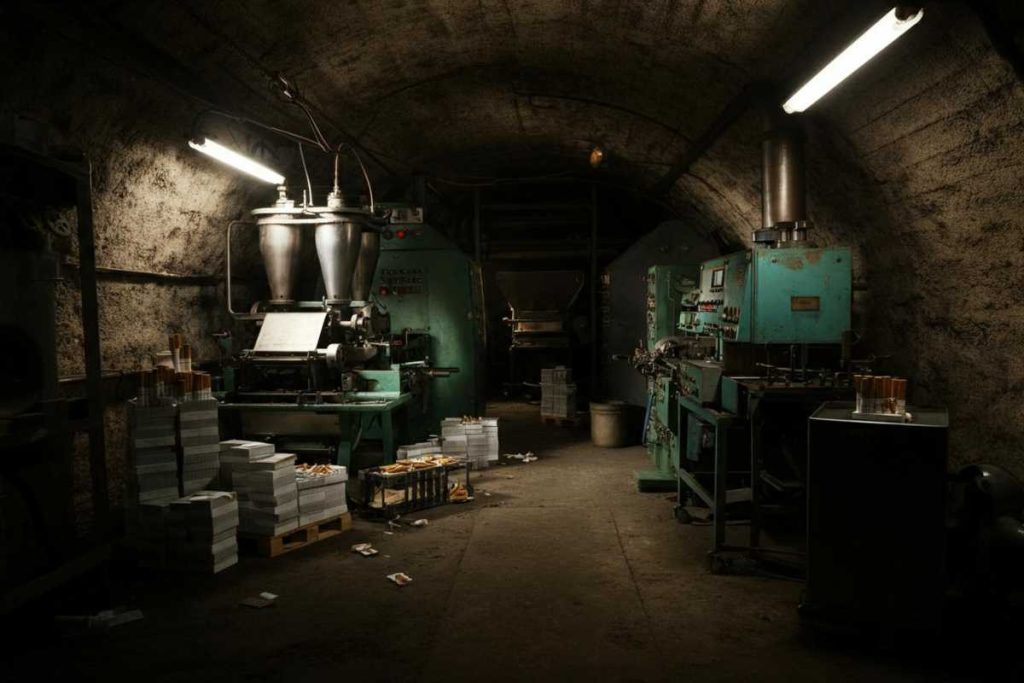 La scoperta di un'imponente fabbrica di sigarette nel cuore di un bunker segreto