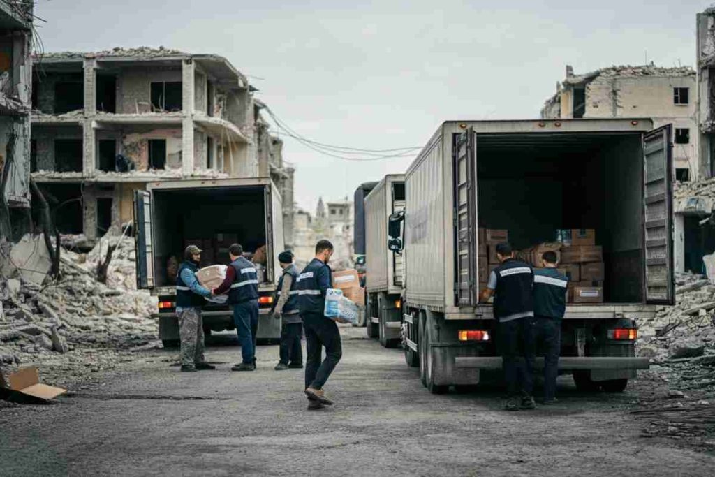 Aiuti umanitari in arrivo: camion in transito verso Gaza