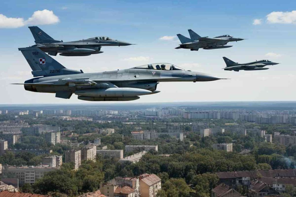 Jet polacchi in volo per contrastare il massiccio attacco russo sull'Ucraina