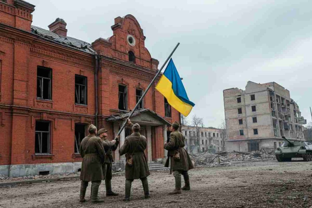Kiev celebra la liberazione del palazzo del consiglio di Pokrovsk con l'innalzamento della bandiera
